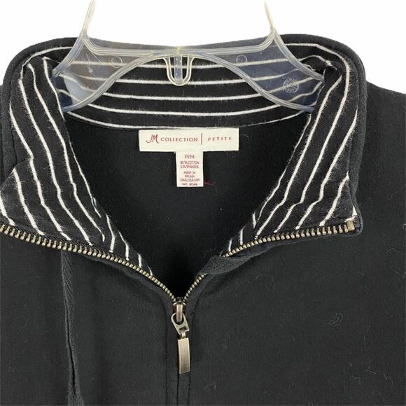 JM Collection Navy Blue Stripe aAccent Zip Jacket Size PM - Picture 2 of 7